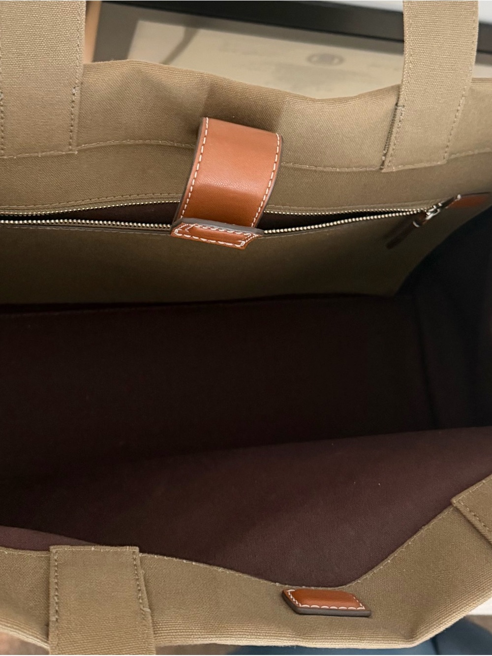 Tory Burch Ella Canvas Tote Dark Sage Green Like Brand New - Picture 5 of 7